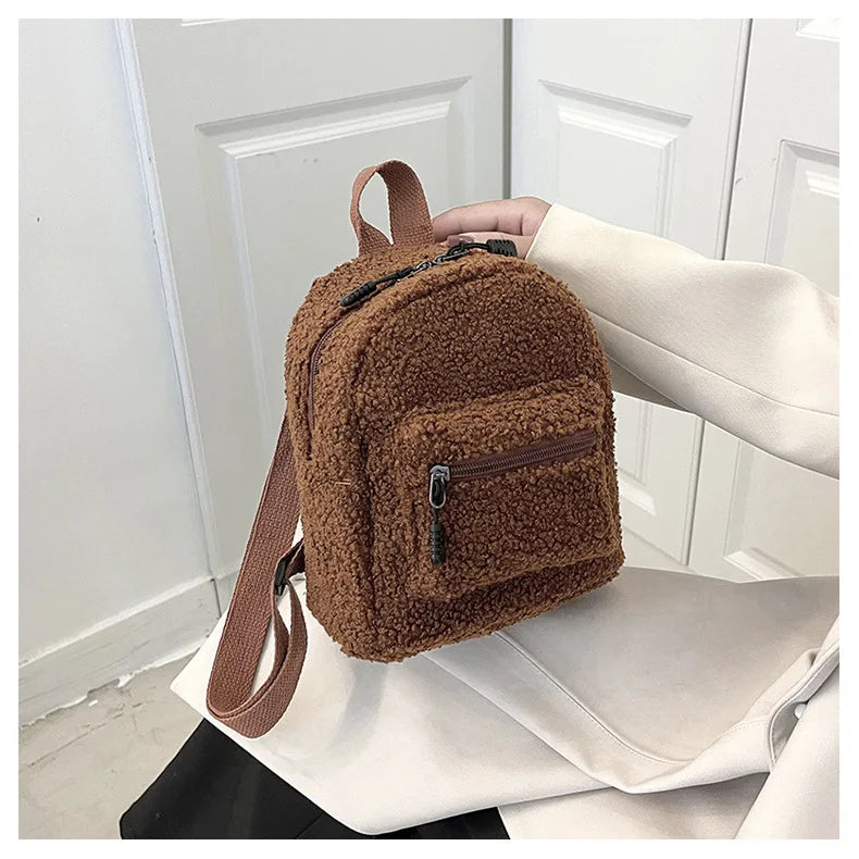 Mini Plush Backpack for Women Girls - Soft Stylish Small Daypack