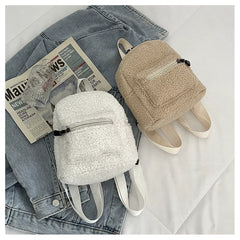 Mini Plush Backpack Solid Women Little Girls Wild Soft Autumn Winter Stylish