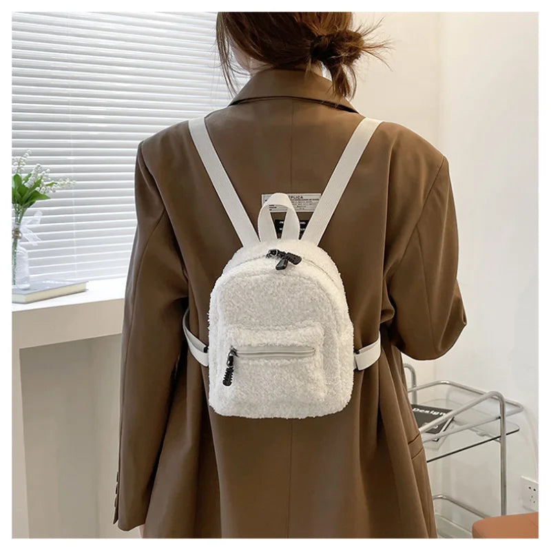 Mini Plush Backpack for Women Girls Cute Daypack