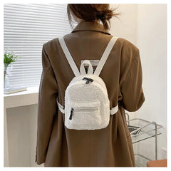 Mini Plush Backpack Solid Women Little Girls Wild Soft Autumn Winter Stylish