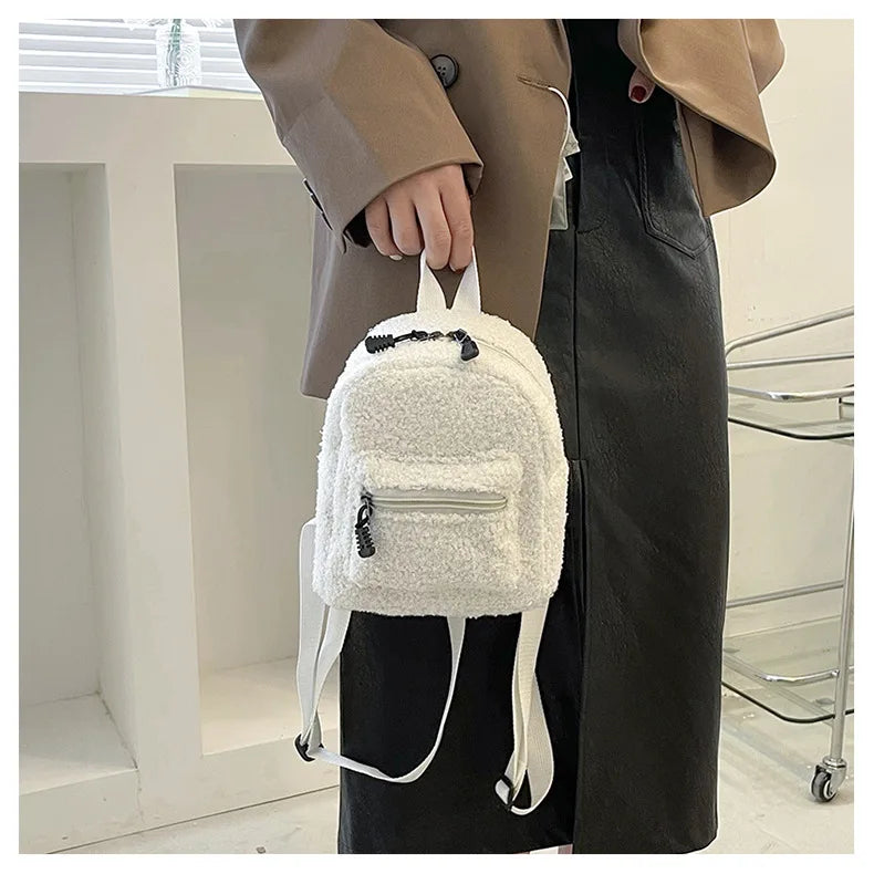 Mini Plush Backpack for Women Girls - Soft Stylish Small Daypack