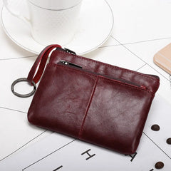 Leather Zipper Vintage Short Slim Mini Purse for Men Women