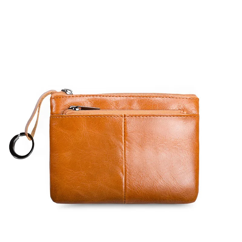 Leather Zipper Vintage Short Slim Mini Purse for Men Women
