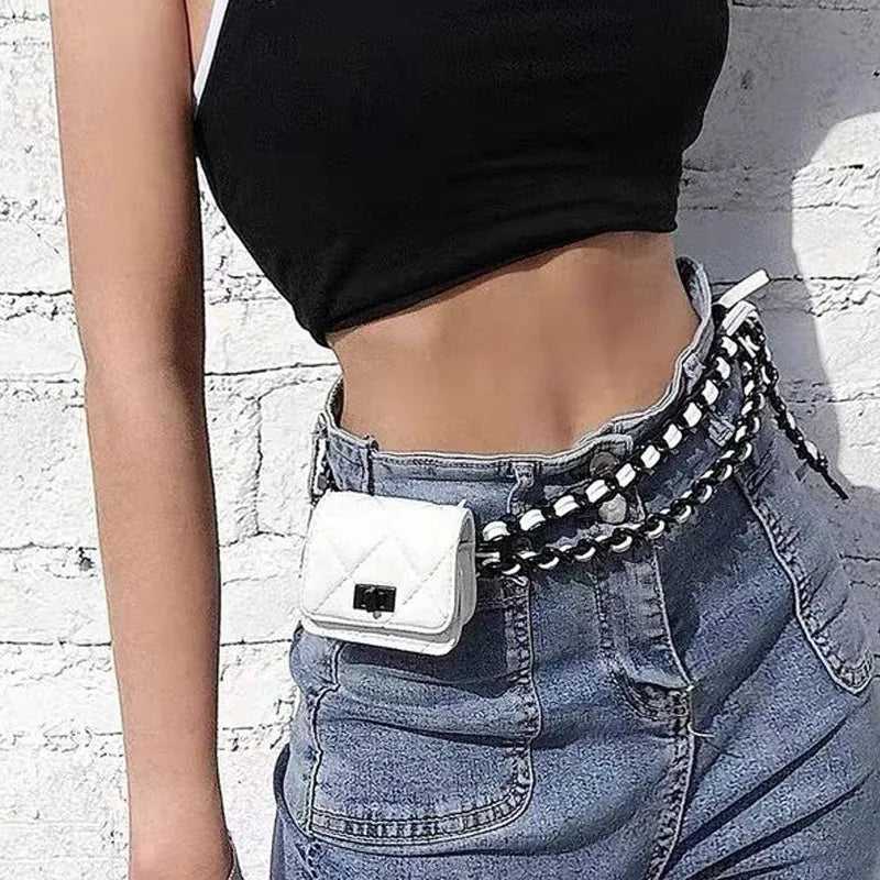 Mini Chain Bag Messenger Fanny Pack for Women Earphone Belt