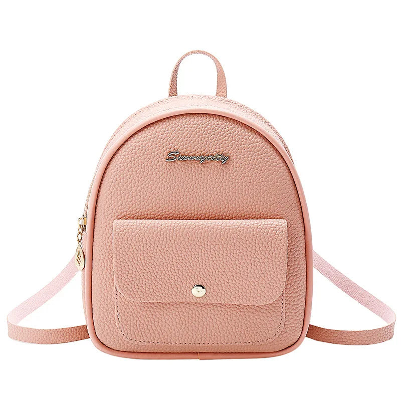 Small Backpack PU Leather Waterproof Shoulder Bag Girls Kids Multi-Function
