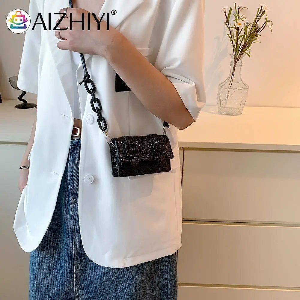Small Messenger Bag Women Acrylic Chain Purse Leather Handbag