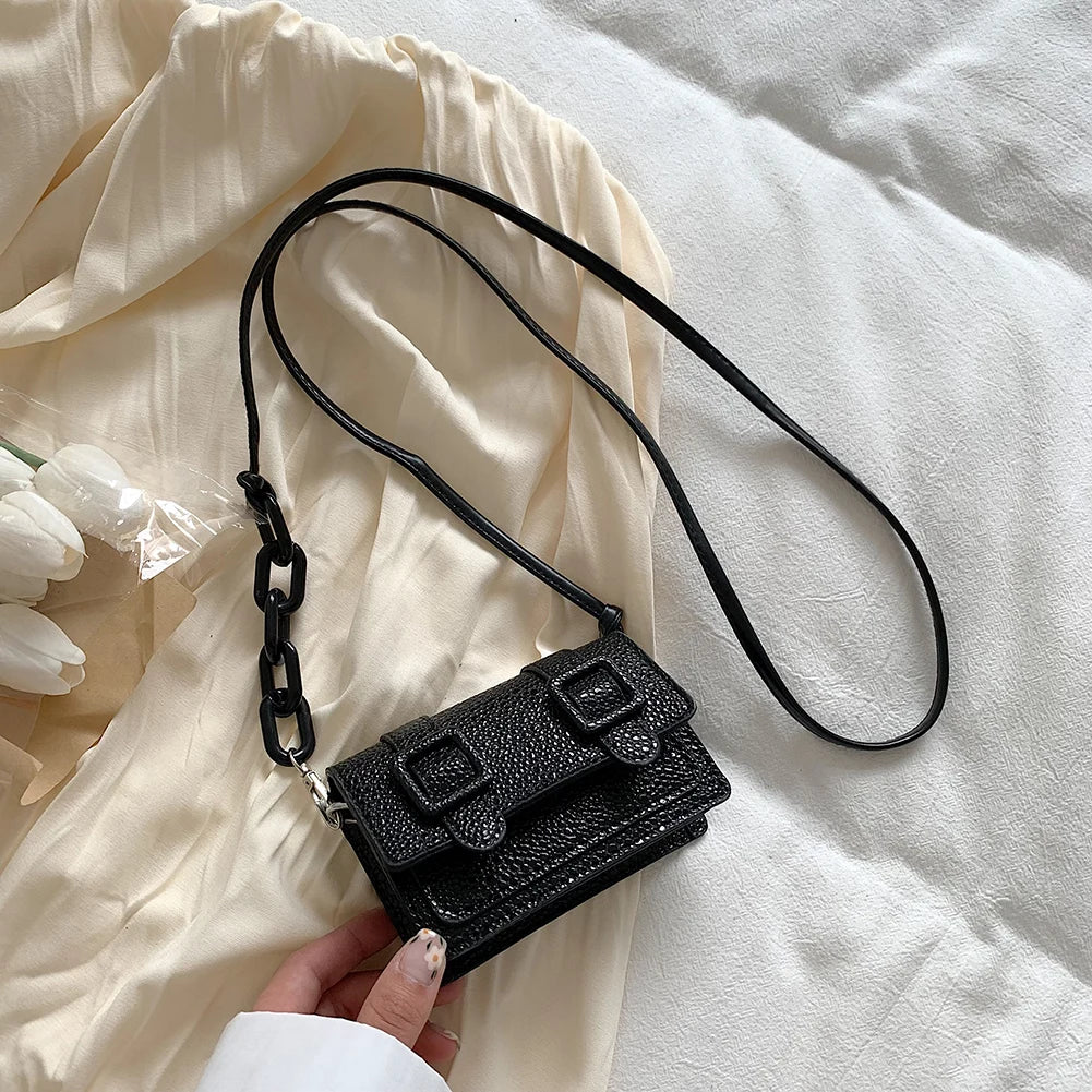 Mini Messenger Bags Women Acrylic Chain Purse with Belt Buckle Handbag