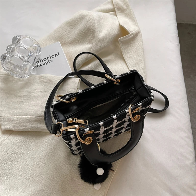 Small Square Bag Classic Plaid Women Bags Woolen Handbag Shoulder Bag