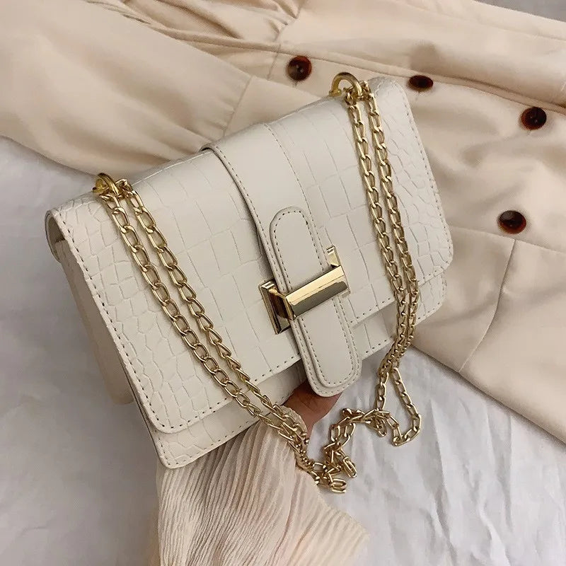 Square Flip Bag PU Leather Women's Handbag Stone Pattern Chain Shoulder Bag