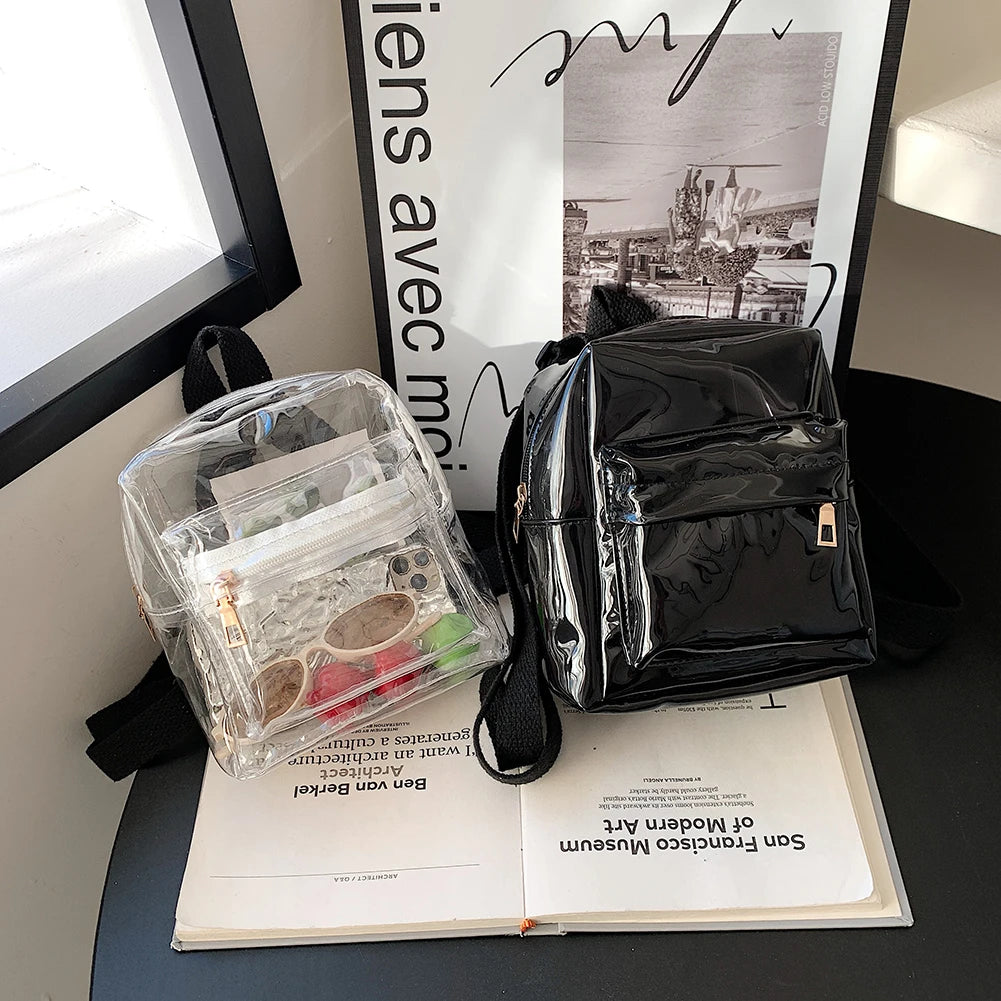 Mini Transparent Women Backpack PVC Kids Girls Student School Bags