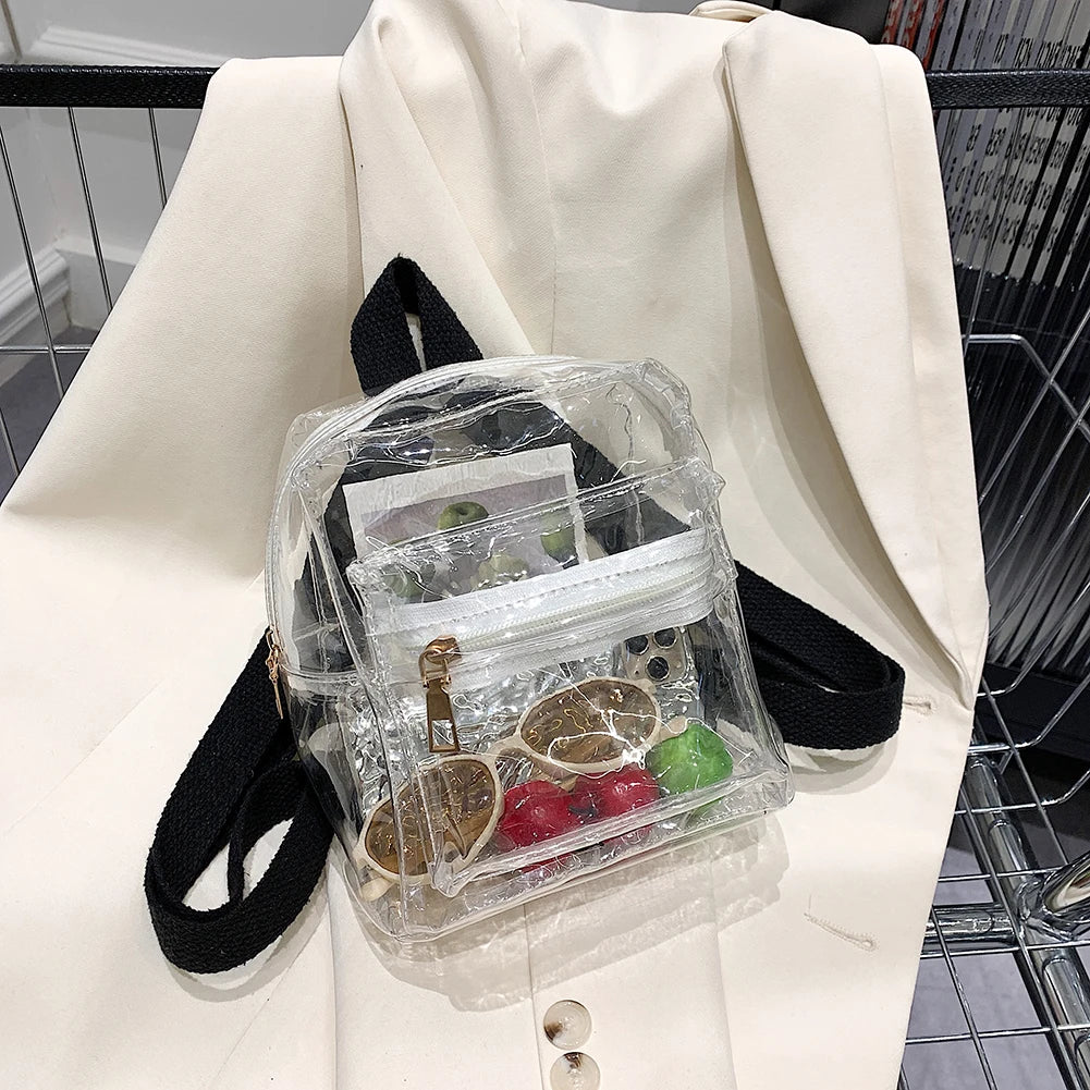 Mini Transparent Women Backpack PVC Kids Girls Student School Bags