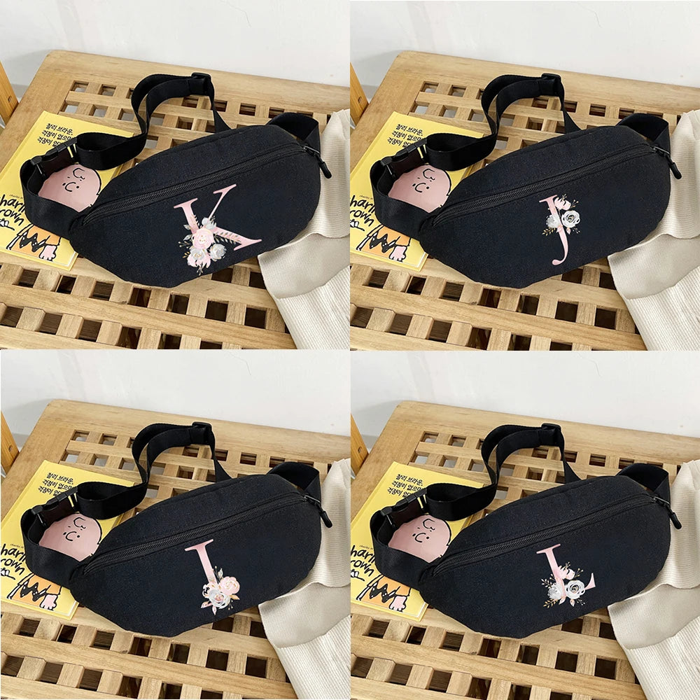 26 Letter Pink Flower Pack Waist Chest Bags Men Women