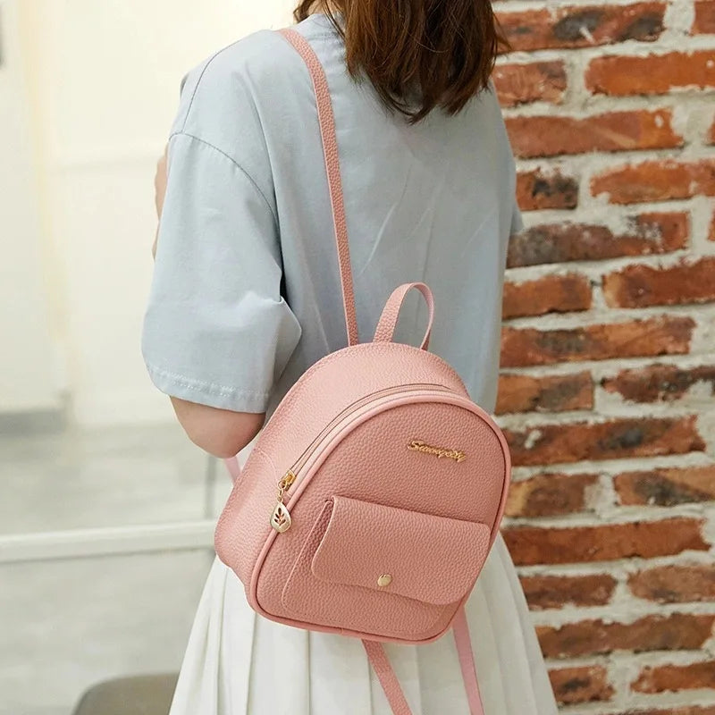Mini Women Backpack PU Leather Shoulder Bag Small Backpack Female School Bag
