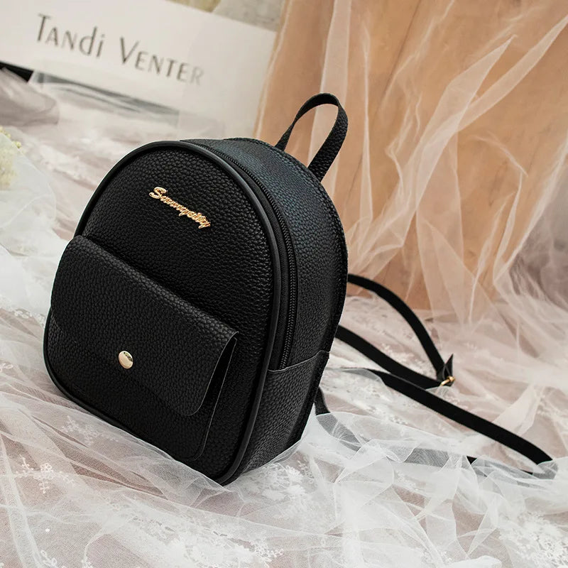 Mini PU Leather Women's Backpack with Headphone Hole