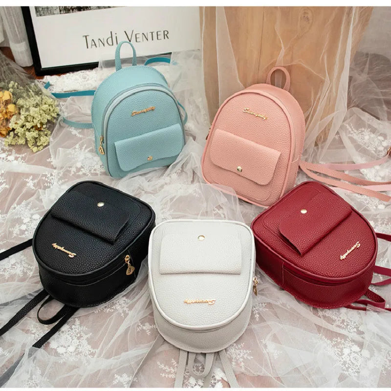 Mini PU Leather Women's Backpack with Headphone Hole