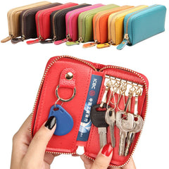Mini Zipper Key Bag Keychain Organizer Pouch Cow Split Leather