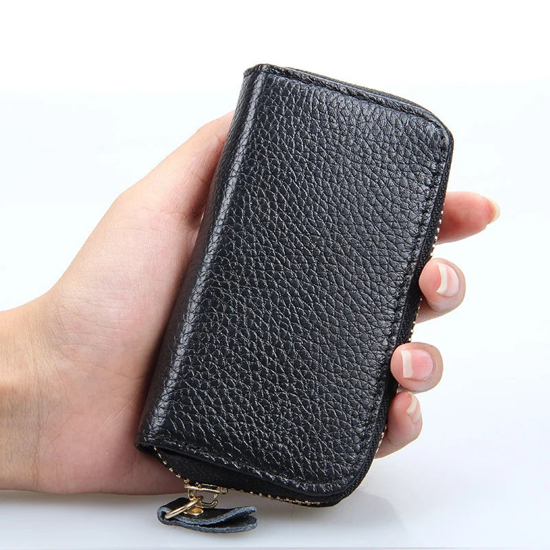 Mini Zipper Key Bag Keychain Organizer Pouch Cow Split Leather