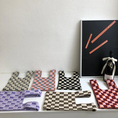 Knitted Checkerboard Mini Women Purse Handbag Tote Bag