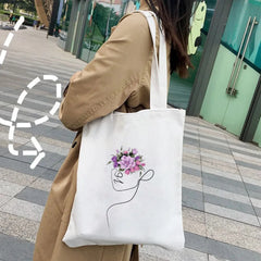 Minimal Rose Flower Butterfly Women Canvas Shopper Bags Cotton Handbags Totes