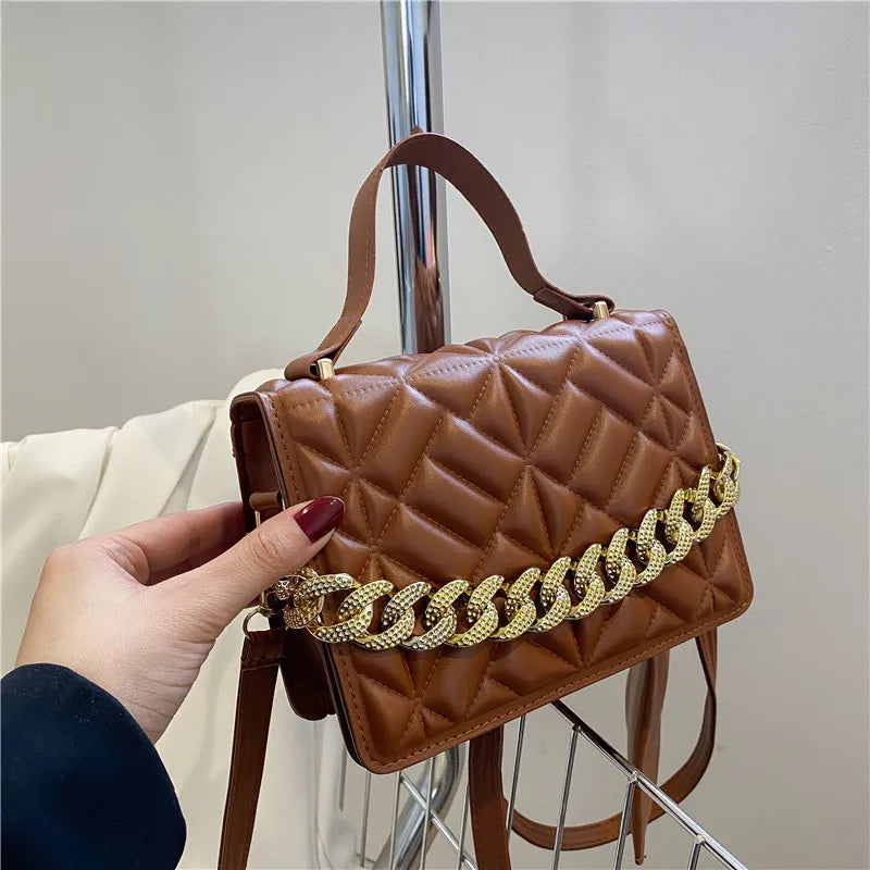 Quilted Flap Square Bag Women PU Leather Small Shoulder Bag