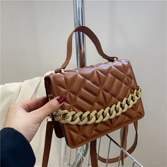 Quilted Flap Square Bag Women PU Leather Small Shoulder Bag