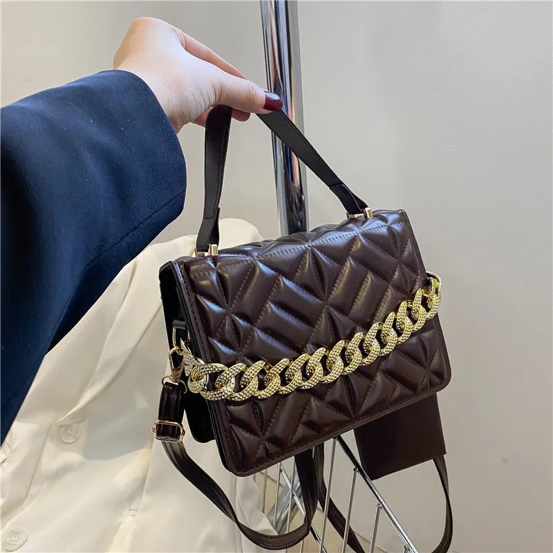Quilted Flap Square Bag Women PU Leather Small Shoulder Bag