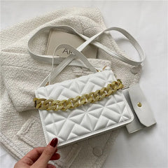 Quilted Flap Square Bag Women PU Leather Small Shoulder Bag