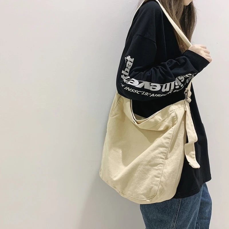 Minimalist Style Solid Shoulder Bags 100% Cotton Unisex Solid Crossbody Bags