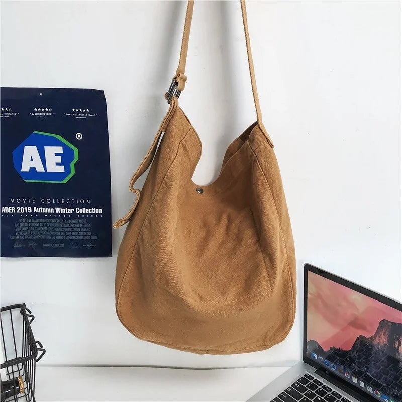 Minimalist Solid Shoulder Bag 100% Cotton Unisex Crossbody Bag