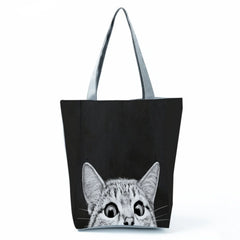 Miyahouse Cat Print Tote Bag Eco Reusable Shopping Bag