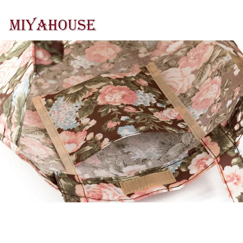 Miyahouse Floral Print Tote Bag Zipper Handbag
