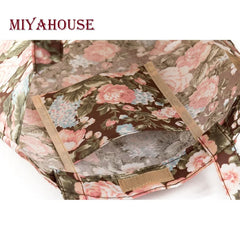 Miyahouse Floral Print Tote Bag Zipper Handbag