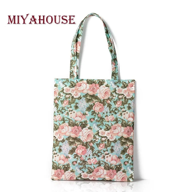 Miyahouse Floral Print Tote Bag Zipper Handbag
