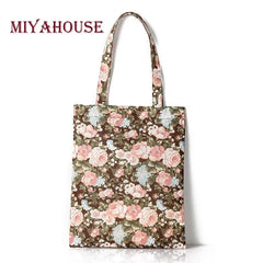Miyahouse Floral Print Tote Bag Zipper Handbag