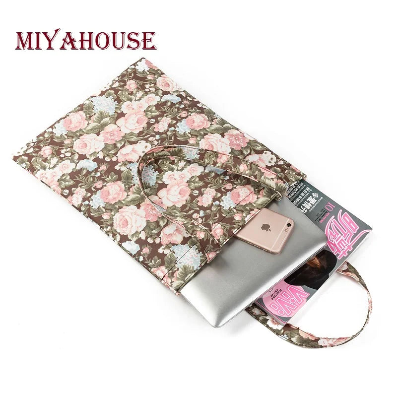 Miyahouse Floral Print Tote Bag Zipper Handbag