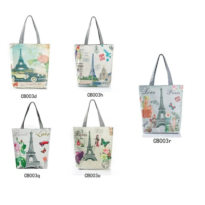 Miyahouse Paris Tower Printed Canvas Beach Bag