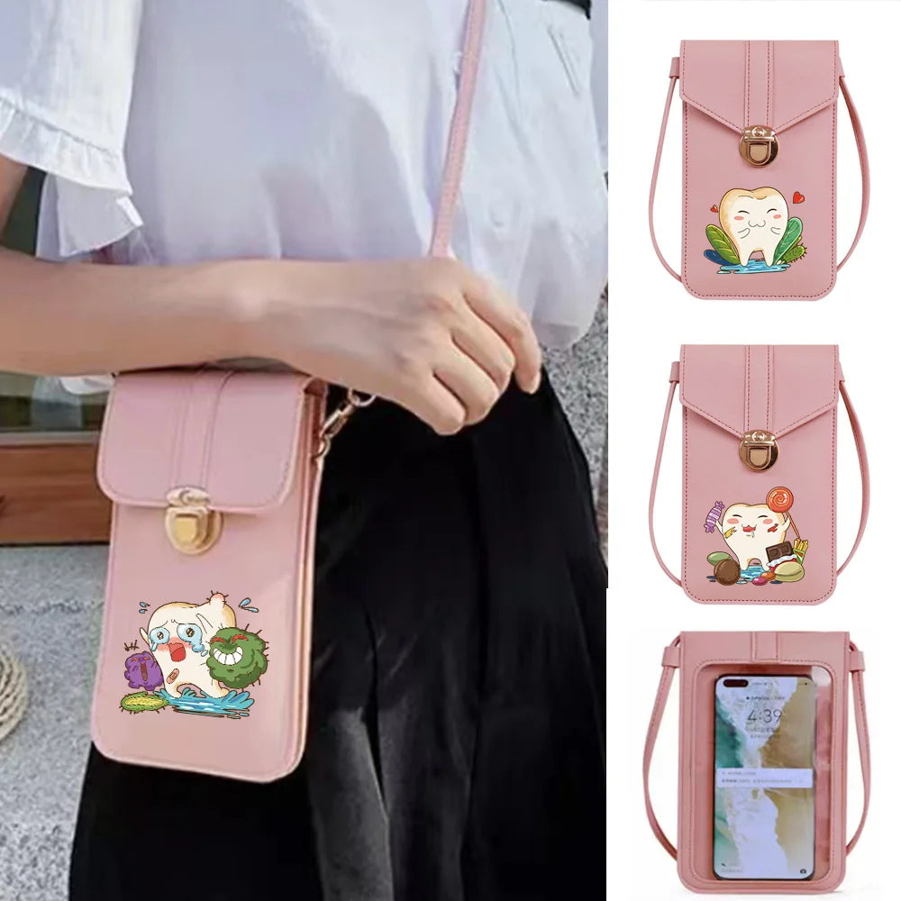 Small Pu Leather Crossbody Bag Teeth Print Shoulder Packet