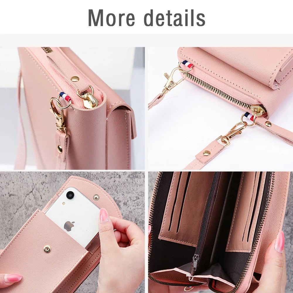 Leaf Letter Print Phone Bag Universal Women Wallet