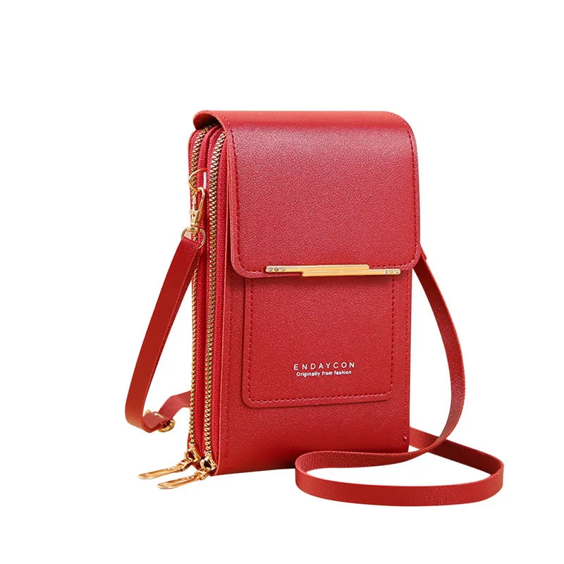 Women's Leather Crossbody Phone Bag Touch Screen Purse