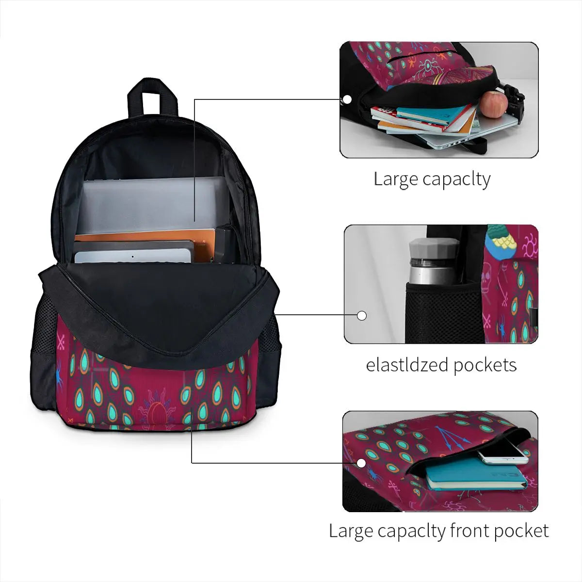 Mollymauk Tealeaf Print Backpack Unisex Man Woman Bag