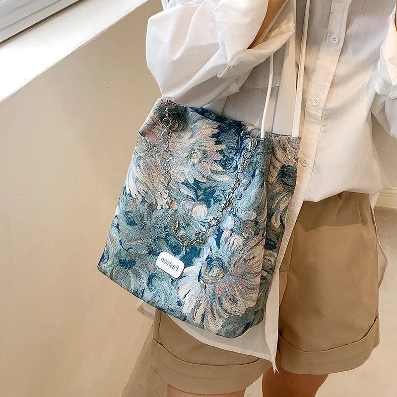 Monet Oil Painting Bag Large Capacity Satchel Handbag