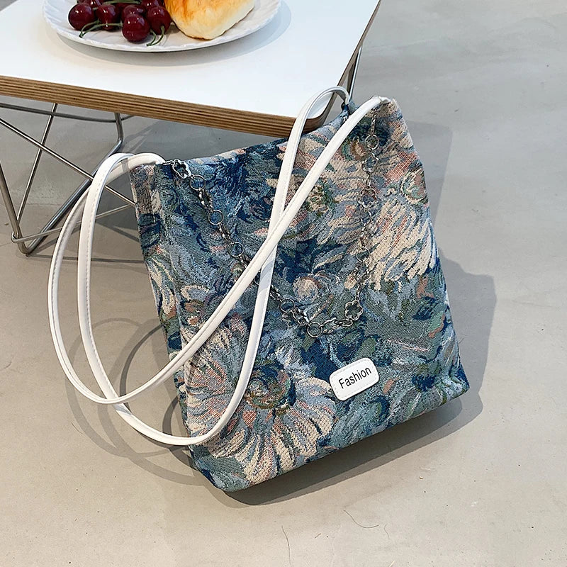 Monet Oil Painting Bag Large Capacity Satchel Handbag