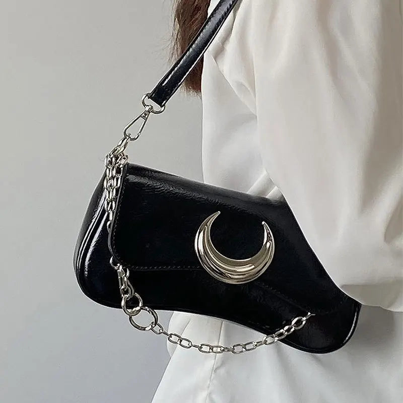 Moon Lock Women's Underarm Bag PU Leather Ladies Shoulder Bag