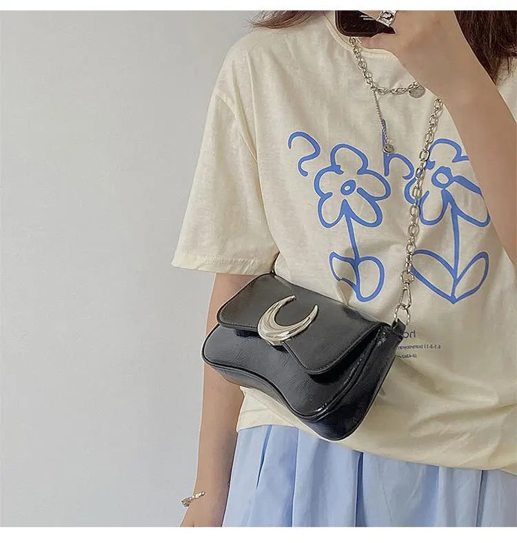 Moon Lock Women's Underarm Bag PU Leather Ladies Shoulder Bag
