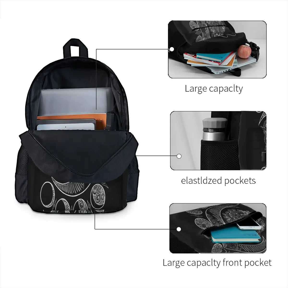 Moon Phases At Midnight Backpacks Men's Backpacks Bags For Women Vintage