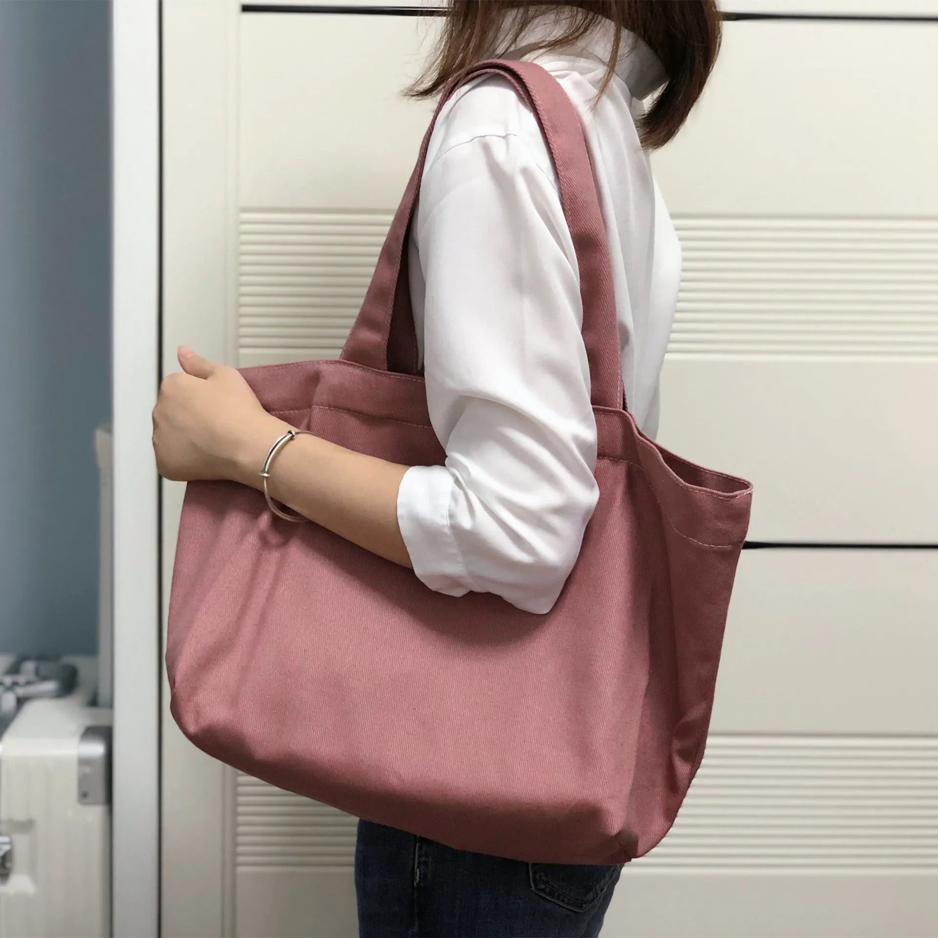 Morandi Large Capacity Canvas Tote Handbag Women Shoulder Bag Casual