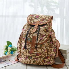 Classic Owl Pattern Women Backpack Vintage Travel Canvas Backpack