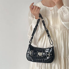 Crocodile Pattern Shoulder Bag with Metal Heart Detail