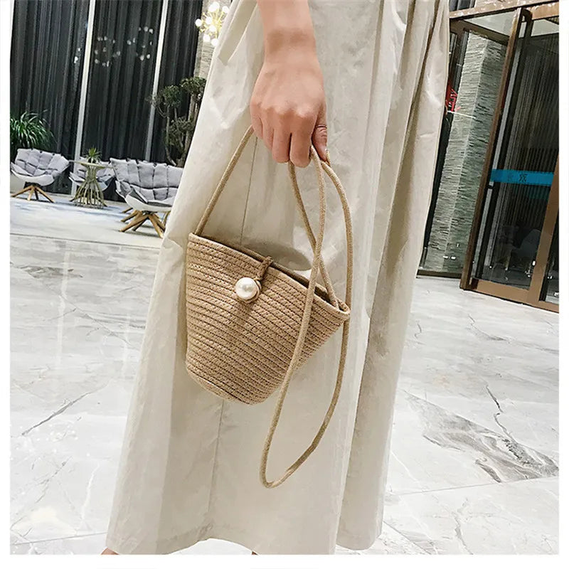 Bohemia Style Straw Shoulder Bag Rattan Woven Beach Circle Girls Handbag