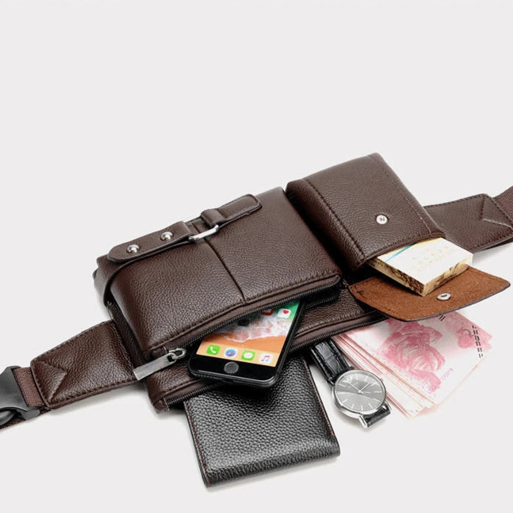 Slim Leather Fanny Pack Waist Bag Adjustable Belt Strap